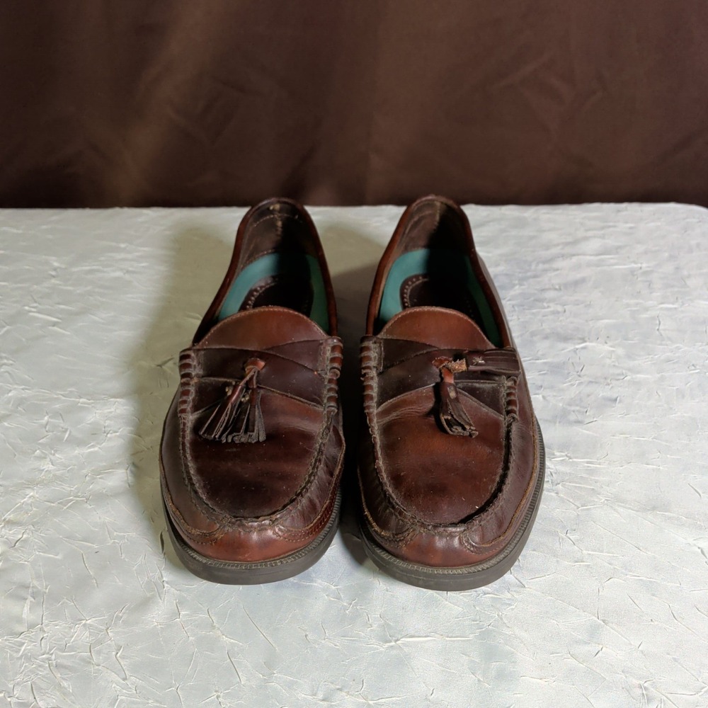 Vintage Sebago Tassel Loafers Mens Size 11D Brown Leather Cross Strap Preppy - Picture 2 of 7